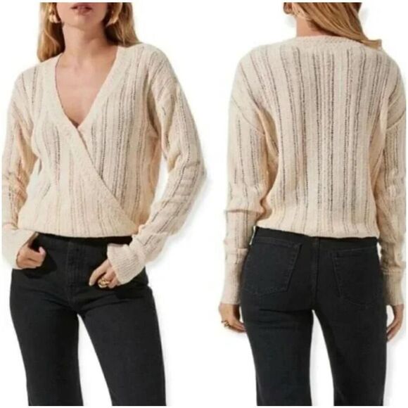 ASTR The Label Cream Knit Wrap V-neck Sweater - Picture 2 of 10